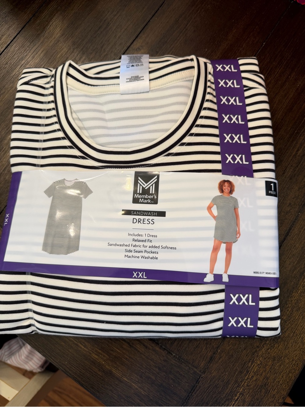 NWT Member's Mark Striped Sandwash Dress - Black & White SZ   XXL